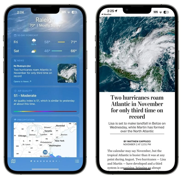 瑞昌苹果14维修分享iPhone 14手机如何看天气时顺带看新闻 