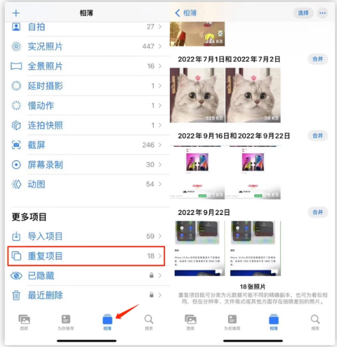 瑞昌苹果手机维修分享iOS 16 中相册重复项目功能使用方法 