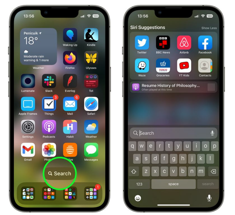 瑞昌苹果手机维修分享升级到 iOS 16 后，如何删除主屏幕上的搜索按钮 